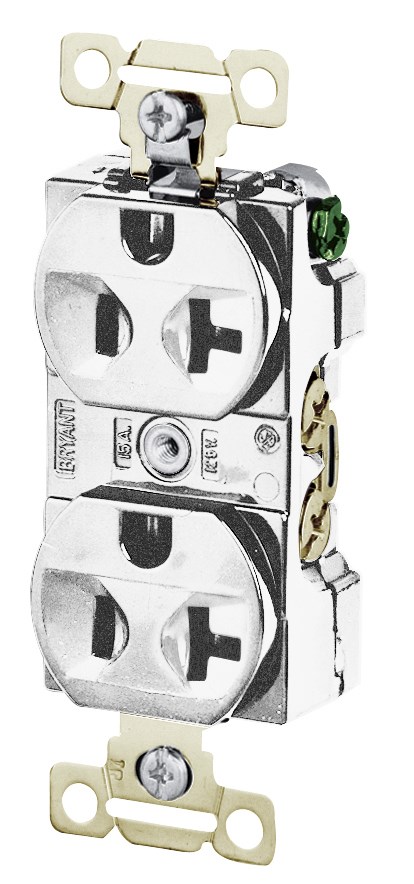 Straight Blade Devices, Receptacles, Duplex, Commercial/Industrial Grade, 2-Pole 3-Wire Grounding, Side Wired, 20A 125V, 5-20R, White, Single Pack