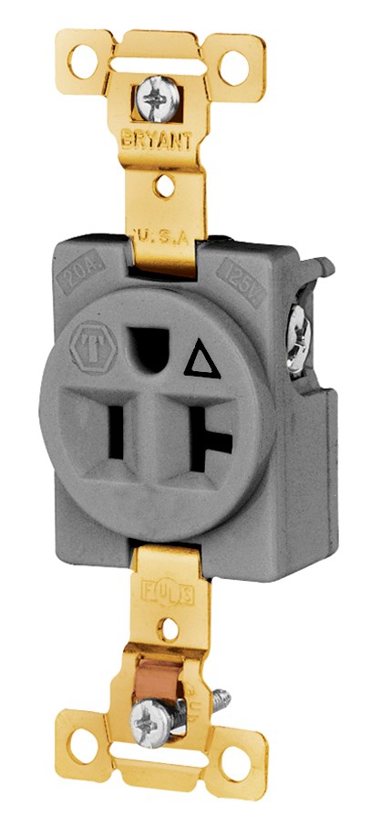 Straight Blade Devices, Receptacles, Single, Commercial/Industrial Grade, 2-Pole 3-Wire Grounding, Isolated Ground, 20A 125V, 5-20R, Gray, Single Pack