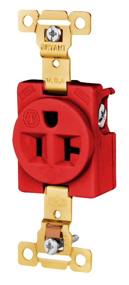 Straight Blade Devices, Receptacles, Single, Commercial/Industrial Grade, 2-Pole 3-Wire Grounding, 20A 125V, 5-20R, Red, Single Pack