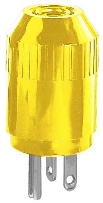 Straight Blade Devices, Male Plug, Valise Series, Commercial Grade, Straight, 2-Pole 3-Wire Grounding, 20A 125V, 20P, Yellow, Single Pack