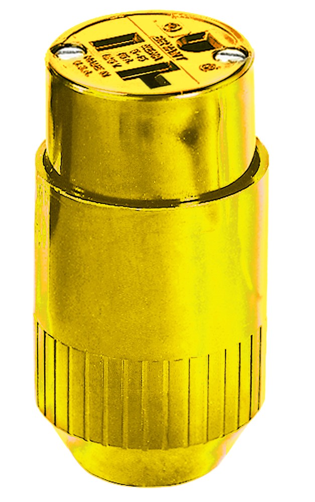 Straight Blade Devices, Female Connector Body, Valise Series, Commercial Grade, Straight, 2-Pole 3-Wire Grounding, 20A 125V, 5-20R, Yellow, Single Pack