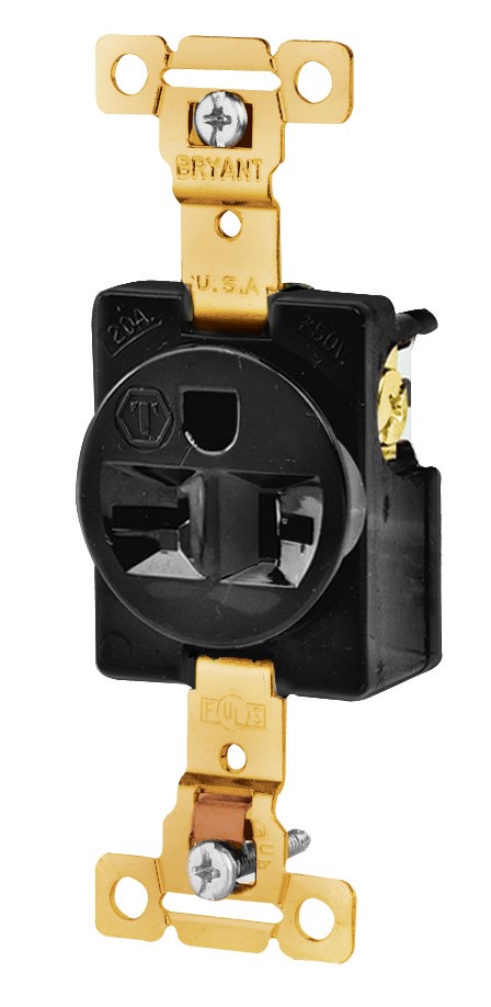 Straight Blade Devices, Receptacles, Single, Commercial/Industrial Grade, 2-Pole 3-Wire Grounding, 20A 250V, 6-20R, Black, Single Pack