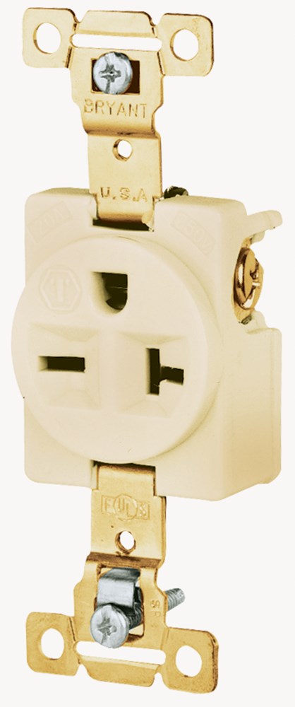Straight Blade Devices, Receptacles, Single, Commercial/Industrial Grade, 2-Pole 3-Wire Grounding, 20A 250V, 6-20R, Ivory, Single Pack