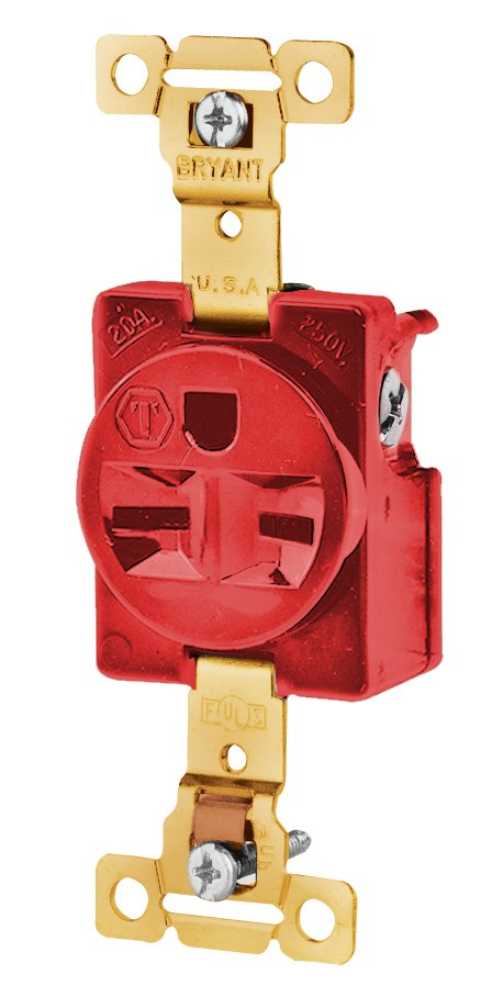 Straight Blade Devices, Receptacles, Single, Commercial/Industrial Grade, 2-Pole 3-Wire Grounding, 15A 250V, 6-15R, Red, Single Pack