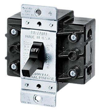 Switches and Lighting Controls, Industrial Grade, Toggle Switches, Manual Motor Controllers, Three Pole, 60A 600V AC, Front Wired, Black