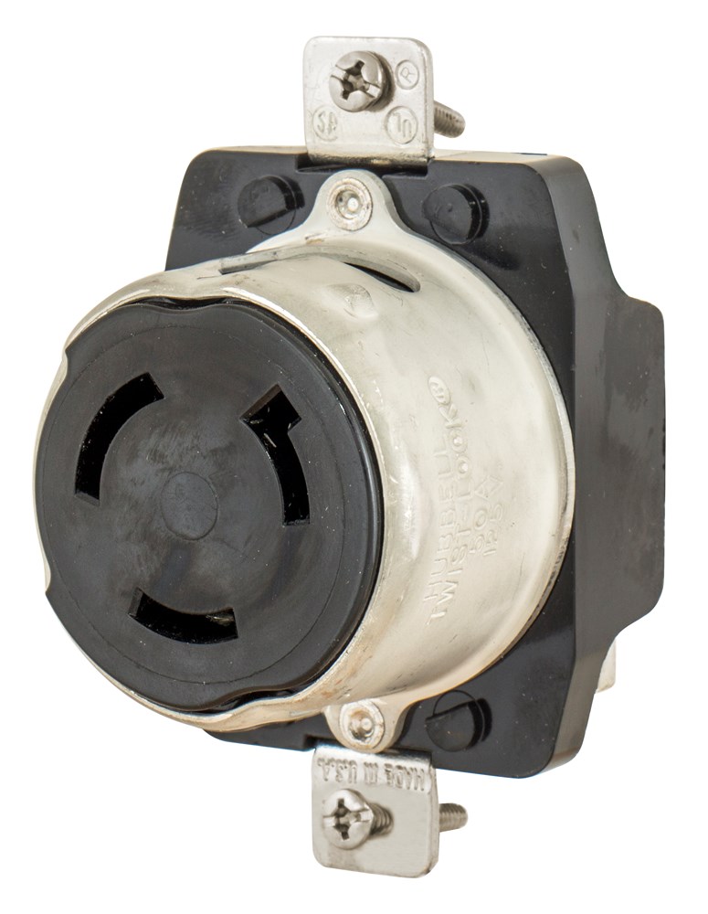 Locking Devices, Locking Devices, Marine Grade, Receptacle, 50A 125V, 2-Pole 3-Wire Grounding, Non-NEMA, Screw Terminal, Yellow, Corrosion Resistant