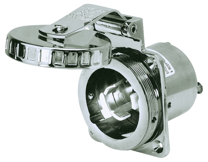 Bryant Wiring Devices, Locking Devices, Locking Devices, Marine Grade,Hull Inlet, 50A 125V, 2-Pole 3-Wire Grounding, Non-NEMA, Screw Terminal,Yellow, Corrosion Resistant