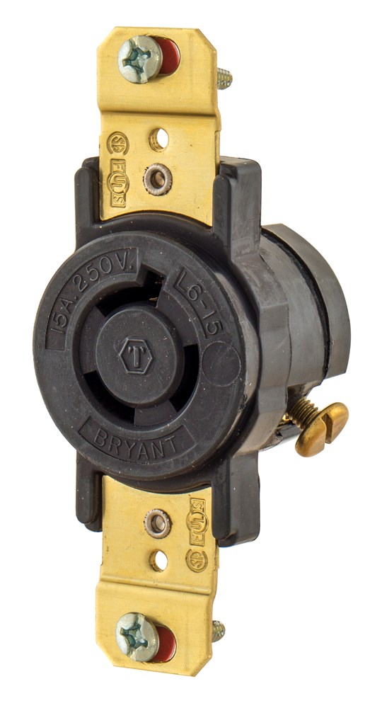 Locking Devices, Industrial, Flush Receptacle, 15A 250V, 2-Pole 3-Wire Grounding, L6-15R, Screw Terminal, Black