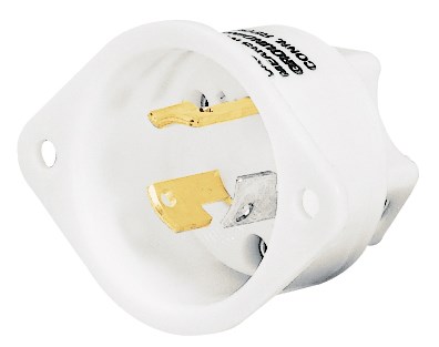 Locking Devices, Industrial, Flanged Inlet, 15A 250V, 2-Pole 3-Wire Grounding, L6-15P, Screw Terminal, White