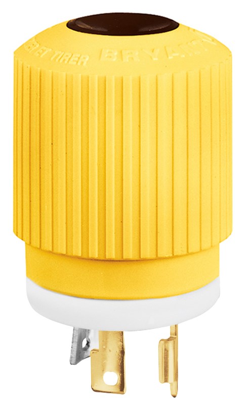 Locking Devices, Marine Grade, Male Plug, 20A 250V, 2-Pole 3-Wire Grounding, L6-20P, Screw Terminal, Yellow/White, Corrosion Resistant