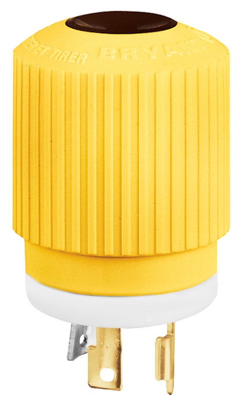 Locking Devices, Marine Grade, Male Plug, 30A 250V, 2-Pole 3-Wire Grounding, L6-30P, Screw Terminal, Yellow, Corrosion Resistant