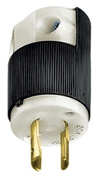Locking Devices, Industrial, Plug, 20A 250V, 2-Pole 2-Wire Non-Grounding, L2-20, Screw Terminal, Black/White Nylon Polarized, with Non-metallic Cord Grip