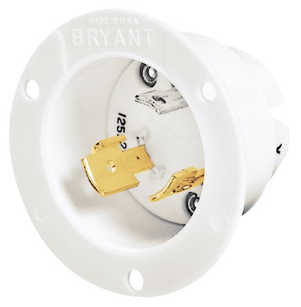 Locking Devices, Industrial, Flanged Inlet, 30A 125/250V, 3-Pole 3-Wire Non-Grounding, L10-30P, Screw Terminal, White.