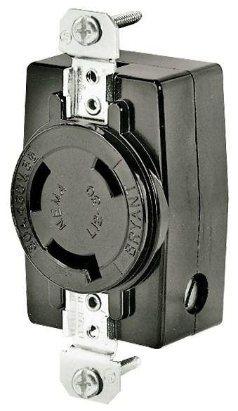 Locking Devices, Industrial, Flush Receptacle, 30A 3-Phase Delta 480V AC, 3-Pole 3-Wire Non-Grounding, L12-30R, Screw Terminal, Black