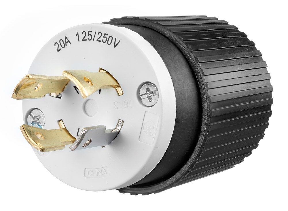 Locking Devices, Industrial, Male Plug, 20A 125/250V, 3-Pole 4-Wire Grounding, L14-20P,  Screw Terminal, Black and White