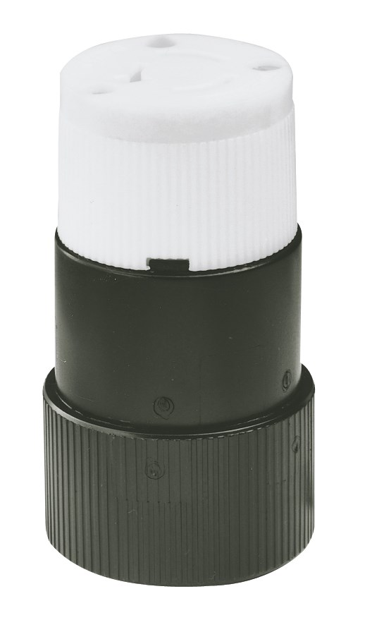 Locking Devices, Industrial, Female Nylon Connector Body, 20A 250V, 3-Pole 3-Wire Non-Grounding, Non-NEMA, Screw Terminal, Black and White