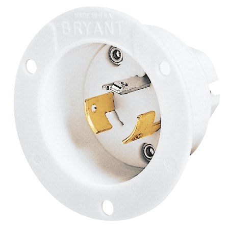 Locking Devices, Industrial, Flanged Inlet, 20A 125/250V AC, 3-Pole 3-Wire Non-Grounding, Non-NEMA, Screw Terminal, White