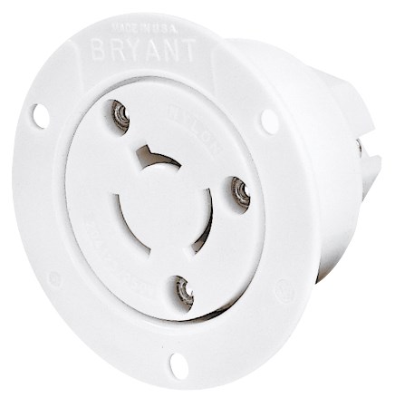 Locking Devices, Industrial, Flanged Receptacle, 20A 125/250V AC, 3-Pole 3-Wire Non-Grounding, Non-NEMA, Screw Terminal, Black