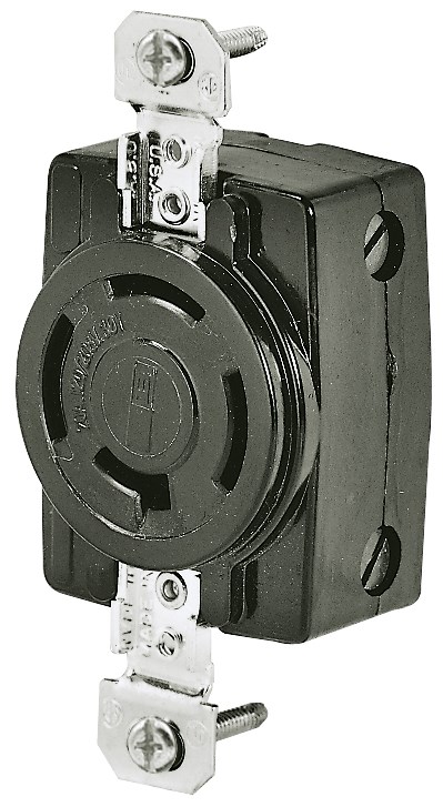Locking Devices, Industrial, Flush Receptacle, 20A 3-Phase Wye 120/208V AC, 4-Pole 4-Wire Non-Grounding, Non-NEMA, Screw Terminal, Black