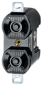Locking Devices, Industrial, Duplex Receptacle, 15A 125V, 2-Pole 2-Wire Non Grounding, L1-15R, Screw Terminal, Black