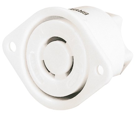 Locking Devices, Industrial, Flanged Receptacle, 10A 250V, 3-Pole 3-Wire Non Grounding, Non-NEMA, Screw Terminal, Black