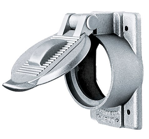 Wallplates and Boxes, Weatherproof Covers, 1- Gang, 1) 50A Locking Opening, Standard Size, Cast Aluminum