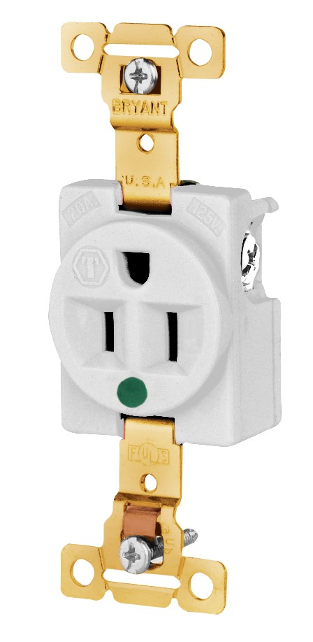 Straight Blade Devices, Receptacles, Single, Hospital Grade, 15A 125V, 2-Pole 3-Wire Grounding, Back and Side Wired, 5-15R, White, Single Pack