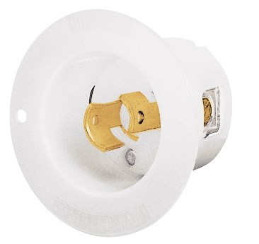 Locking Devices, Flanged Inlet, 20A 250V, 2-Pole 2-Wire Non-Grounding, NEMA L2-20, White