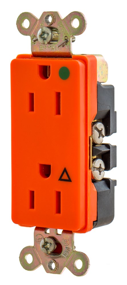 Straight Blade Devices, Receptacles, Duplex, Decorator Hospital Grade, Isolated Ground, Back and Side Wired, 15A 125V, 2-Pole 3-Wire Grounding, 5-15R, Orange, Single Pack