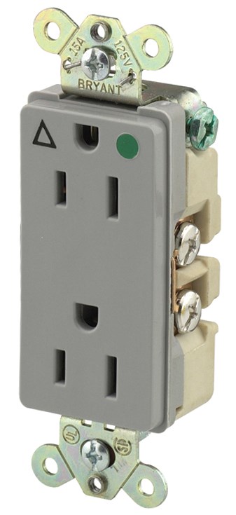 Straight Blade Devices, Receptacles, Duplex, Decorator Hospital Grade, Isolated Ground, Back and Side Wired, 15A 125V, 2-Pole 3-Wire Grounding, 5-15R, Gray, Single Pack