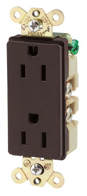 Straight Blade Devices, Receptacles, Duplex, Decorator Commercial/Industrial Grade, 15A 125V, 2-Pole 3-Wire Grounding, 5-15R, Back and Side Wired, Brown, Single Pack