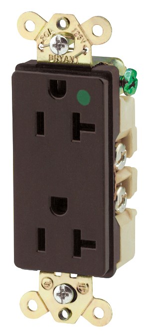 Straight Blade Devices, Receptacles, Duplex, Decorator Hospital Grade, 20A 125V, 2-Pole 3-Wire Grounding, 5-20R, Back and Side Wired, Brown, Single Pack