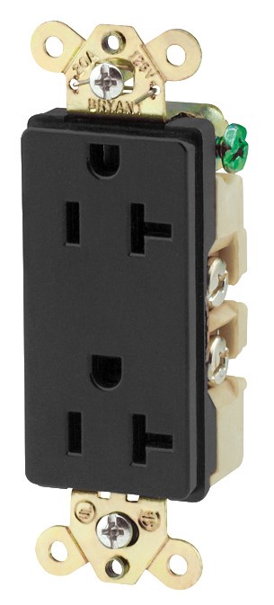 Straight Blade Devices, Receptacles, Duplex, Decorator Commercial/Industrial Grade, 20A 125V, 2-Pole 3-Wire Grounding, 5-20R, Black, Single Pack