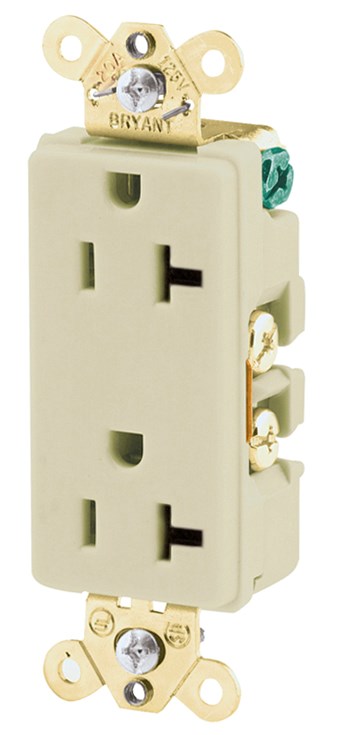 Straight Blade Devices, Receptacles, Duplex, Decorator Commercial/Industrial Grade, 20A 125V, 2-Pole 3-Wire Grounding, 5-20R, Ivory, Single Pack
