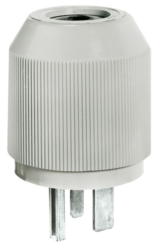 Straight Blade Devices, Male Plug, Heavy Duty, Industrial/Commercial Grade, Straight, 50A 250V, 2-Pole 3-Wire Grounding, 6-50P, Gray, Single Pack