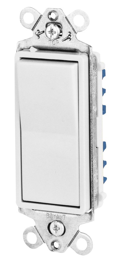 Switches and Lighting Controls, Industrial Grade Fashion Series, Rocker Switches, General Purpose AC, Single Pole, 15A 120/277V AC, Back and Side Wired, White