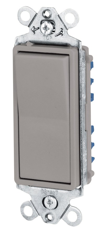 Switches and Lighting Controls, Industrial Grade Fashion Series, Rocker Switches, General Purpose AC, Three Way, 15A 120/277V AC, Back and Side Wired, Gray