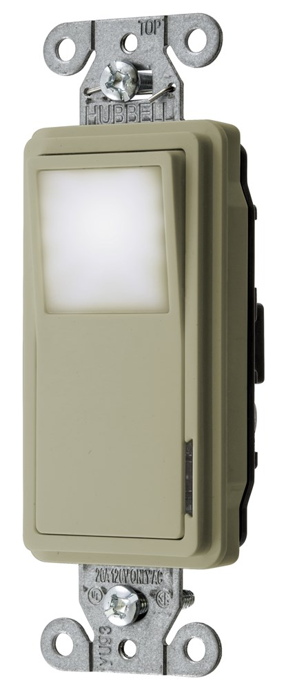 Switches and Lighting Control, Decorator Switch, Commercial Grade, Single Pole, 20A 120V, With Nightlight, Ivory