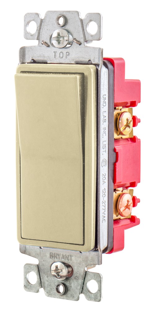 Switches and Lighting Controls, Industrial Grade Fashion Series, Rocker Switches, General Purpose AC, Three Way, 20A 120/277V AC, Back and Side Wired, Ivory