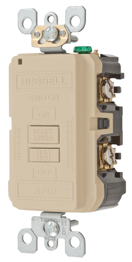 Hubbell Wiring Device Kellems, Power Protection Products, Arc Fault,Blank Face, Duplex, 20A 125V, 2-Pole 3-Wire Grounding, Ivory