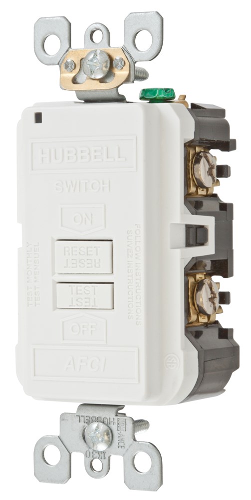 Hubbell Wiring Device Kellems, Power Protection Products, Arc Fault,Blank Face, Duplex, 20A 125V, 2-Pole 3-Wire Grounding, White