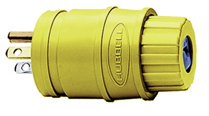 Straight Blade Devices, Elastomeric, Male Plug, 15A 125V, 2-Pole 3-Wire Grounding, 5-15P, Screw Terminal, Yellow, Water/Dust-Tight Housing