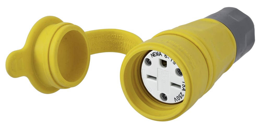 Straight Blade Devices, Elastomeric, Female Connector Body, 15A 250V, 2-Pole 3-Wire Grounding, 6-15P, Screw Terminal, Yellow, Water/Dust-Tight Housing
