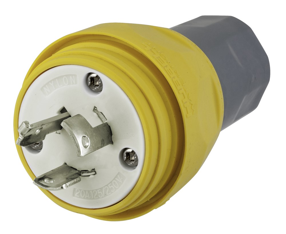 Watertight Devices, Locking Devices, Elastomeric, Male Plug, 3-Pole 3-Wire Non-Grounding, 20A 125/250V, Non-NEMA, Screw Terminal, Yellow, Water/Dust-Tight