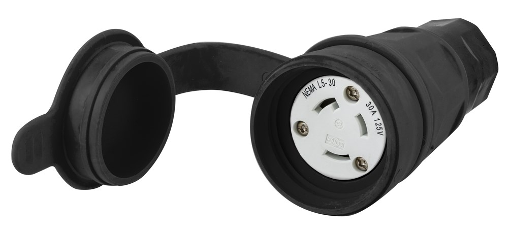 Watertight Devices, Locking Devices, Elastomeric, Female Connector Body, 30A 125V, 2-Pole 3-Wire Grounding, L5-30R, Screw Terminal, Black, Water/Dust-Tight Housing