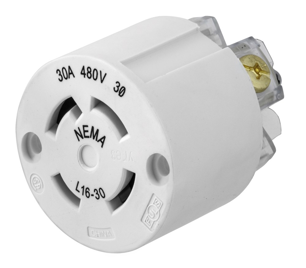 Watertight Devices, Locking Devices, Elastomeric, Receptacle Interior, 30A 3-Phase Delta 480V AC, 3-Pole 4-Wire Grounding, L16- 30R, Screw Terminal