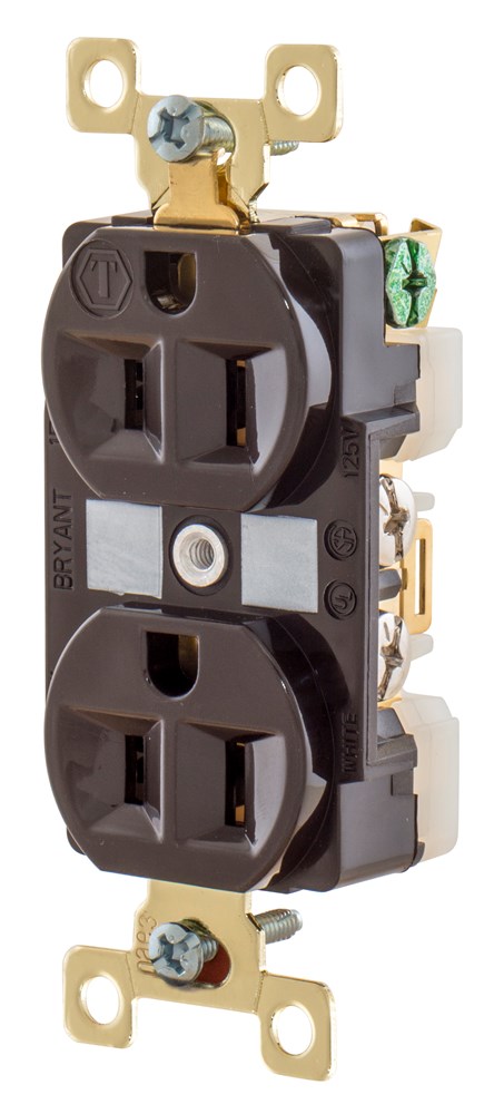 Straight Blade Devices, Receptacles, Duplex, Commercial/Industrial Grade, 15A 125V, 2-Pole 3-Wire Grounding, 5-15R, Brown, Single Pack