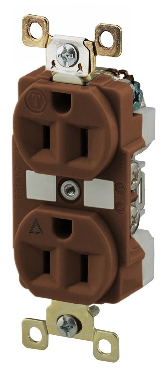 Straight Blade Devices, Receptacles, Duplex, Commercial/Industrial Grade, 15A 125V, 2-Pole 3-Wire Grounding, 5-15R, Brown, Single Pack, Isolated Ground