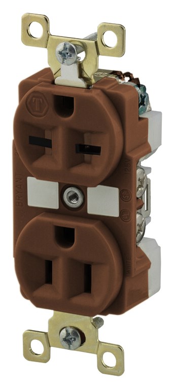 Straight Blade Devices, Receptacles, Combo Duplex, Commercial/Industrial Grade, 15A 125V, 2-Pole 3-Wire Grounding, 5-15R, Brown, Single Pack
