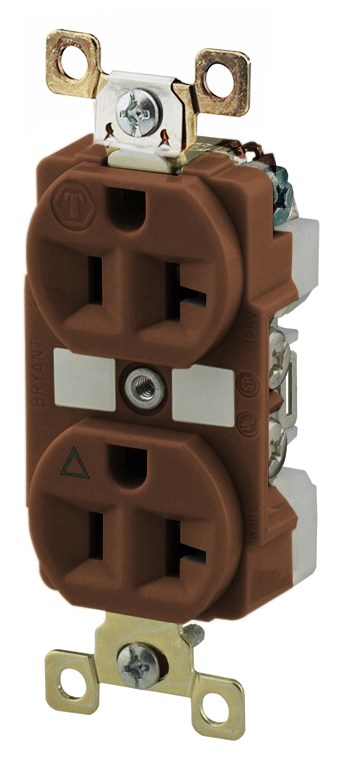 Straight Blade Devices, Receptacles, Duplex, Commercial/Industrial Grade, 20A 125V, 2-Pole 3-Wire Grounding, 5-20R, Brown, Single Pack, Isolated Ground